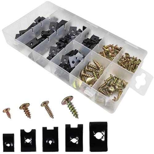 

YANJING 170-Piece Metal Screw Kit for Bodywork, Fastening Tools, Speed Fasteners, Spring Steel U-Shaped Clips for Bodywork, Fairings, and Bumpers, E