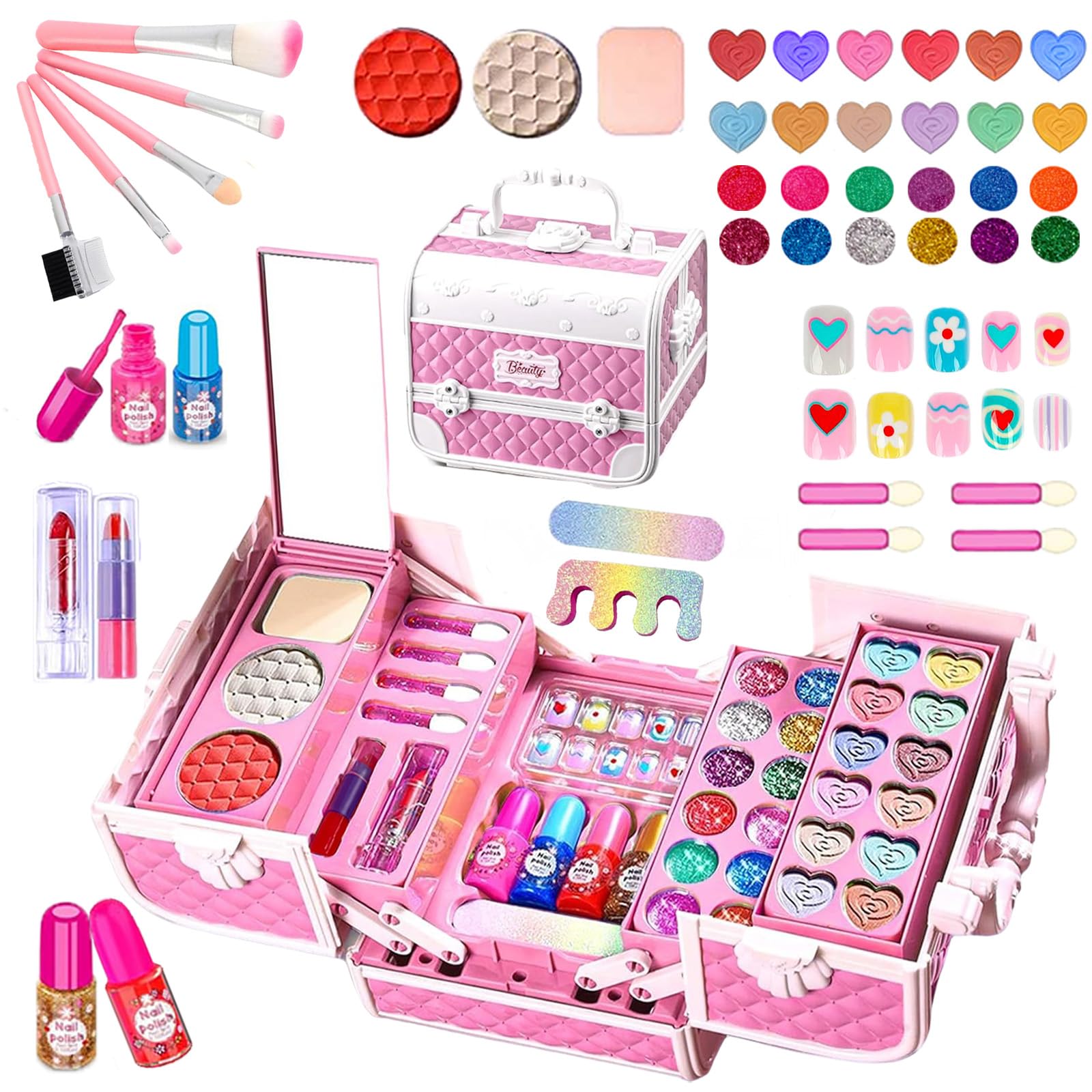 

VCYCTO Игрушка для макияжа для косметики Обучающая игрушка для макияжа для начальной школы Принцесса Хранение Притворство Возрасты Подарок на поступление в школу Выпускные Набор, розовый