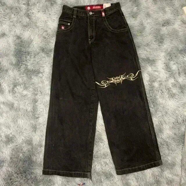 Streetwear Jeans Y2K Harajuku Hip-Hop Cartoon Bestickt Schwarz Locker Herren Weite Jeans