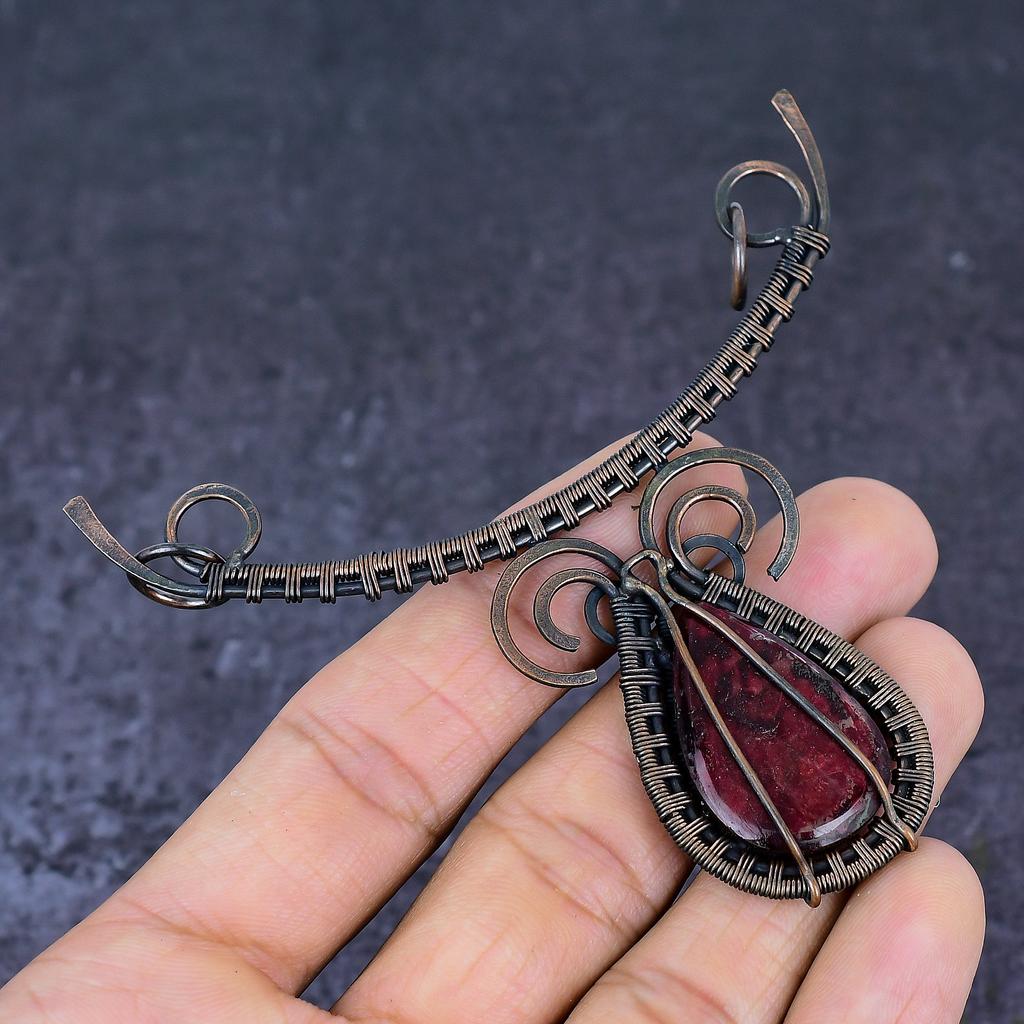 Natürlicher Roter Labradorit Edelstein Kupferdraht Wickel Schmuck Halskette 18" d5M10