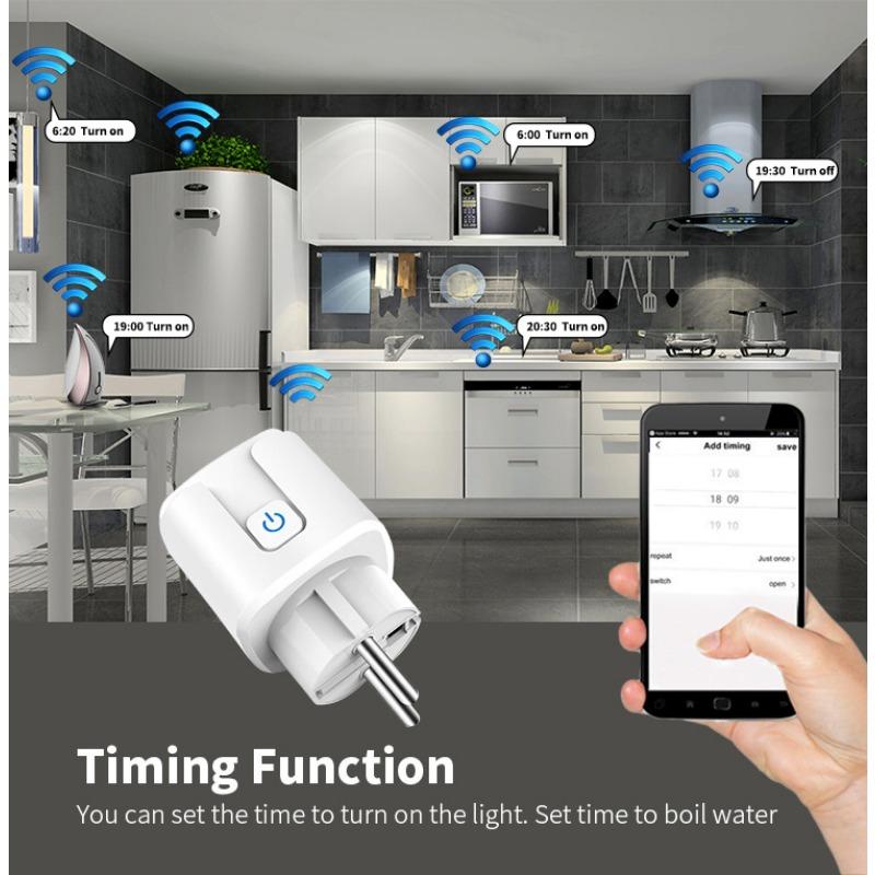 Graffiti WiFi Smart Socket European Standard Plug 16A Electric Quantity Measurement Alexa Voice Phone Remote Control