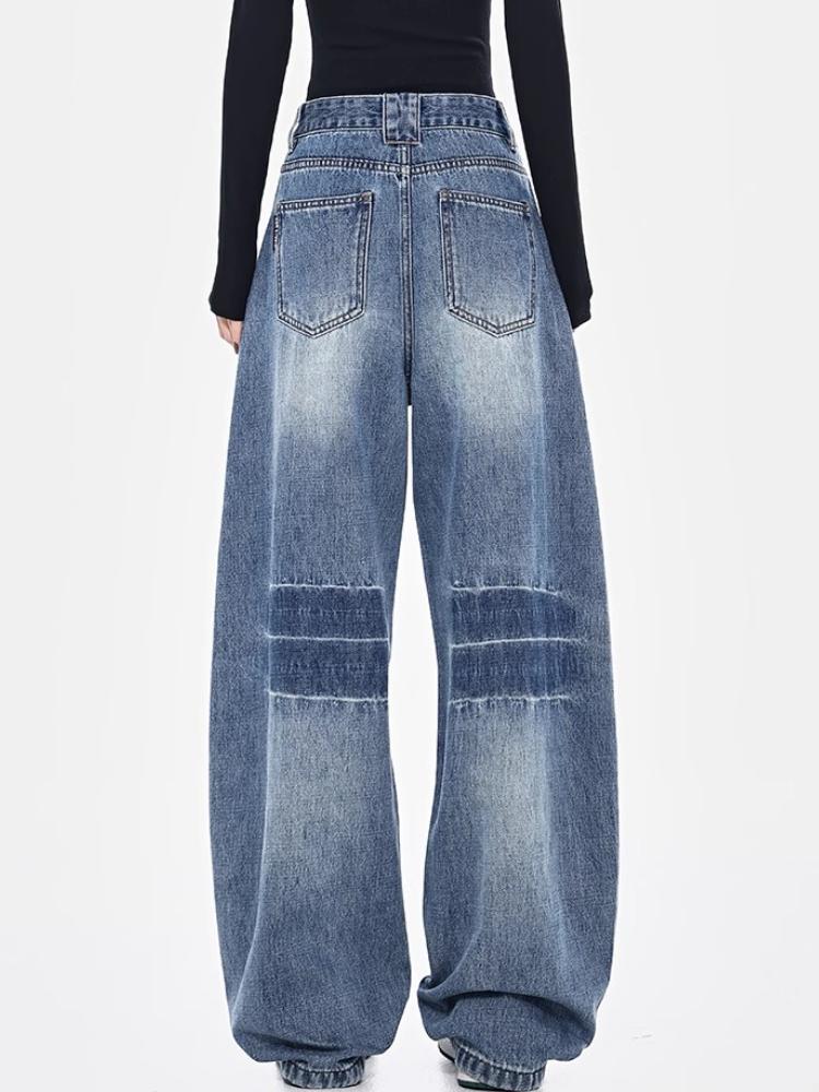 90. léta Modré volné džíny High Street Dámské Americký styl Vintage Wash Kalhoty se širokými nohavicemi Základní Jednoduché Ležérní Módní Volné kalhoty