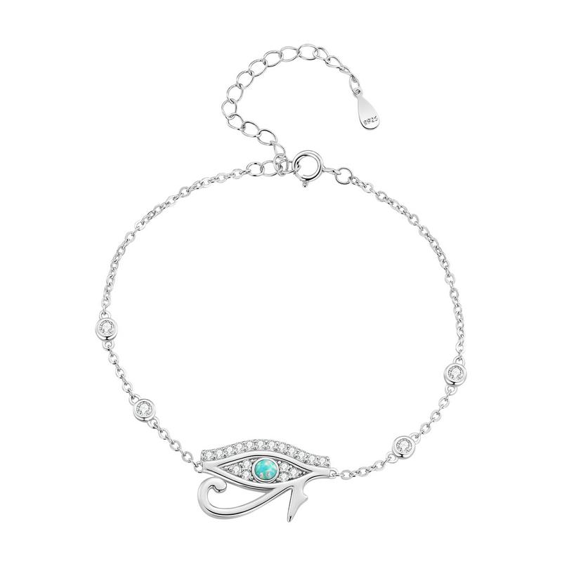 

WOSTU 925 Silver Egyptian Eye of Horus Chain Bracelets Opal Stone White Zircon Guard Bracelet Links For Lover Daughter