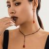 Retro Gothic Drip Blood Tassel Necklace with Blood Crystal Pendant for Women