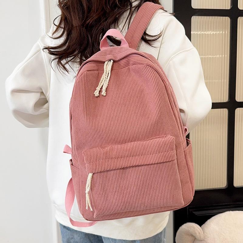 Schoolbag Female Harajuku High School Student Personality Striped Velvet College Wind Backpack Female Backpack Corduroy Backpack