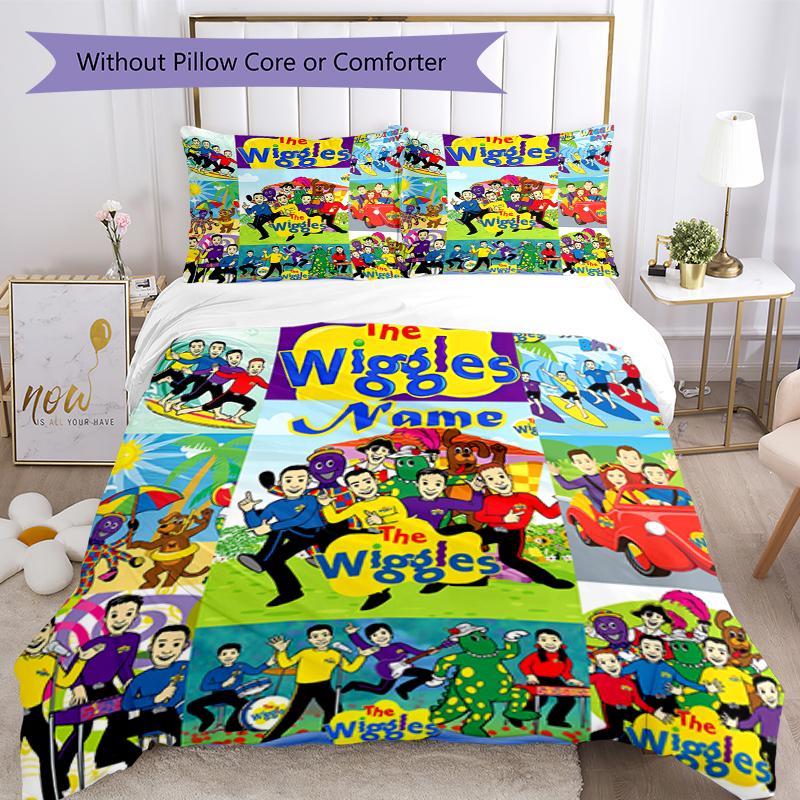 3pcs Custom Name The Wiggles Bedding Set Duvet Cover Closure Includes 1 Duvet Cover & 2 Pillowcases, Soft and Comfortable for All Seasons.
