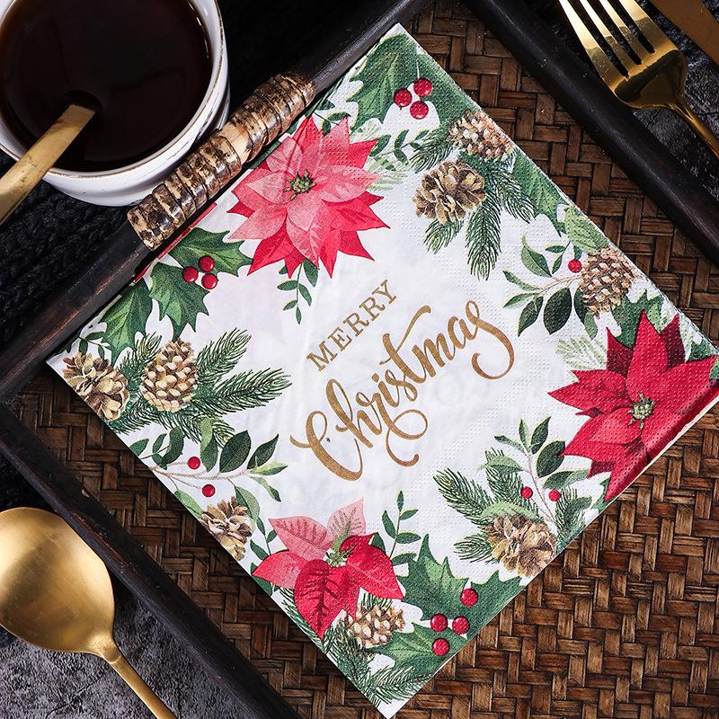

Christmas Print Paper Napkins - Festive Table Decorations and Party Supplies