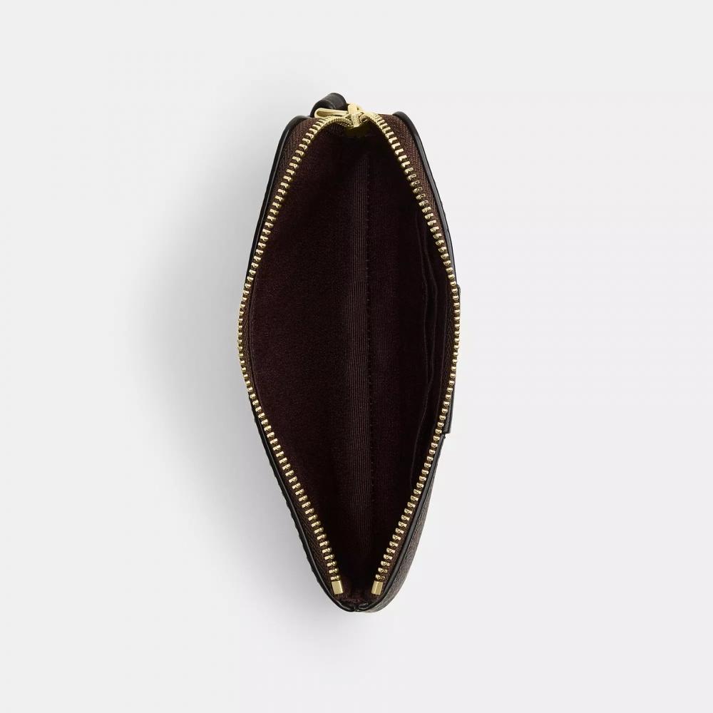 Coach Corner Zip Wristlet In Signature Canvas With Stripe Gold Walnut Black
