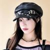 Cappello Militare Gotico Punk in Ecopelle con Borchie e Rivetti Cappello da Cadetto con Fibbia e Cinturino Cappello da Capitano Biker Retrò per Cosplay Festa Rock