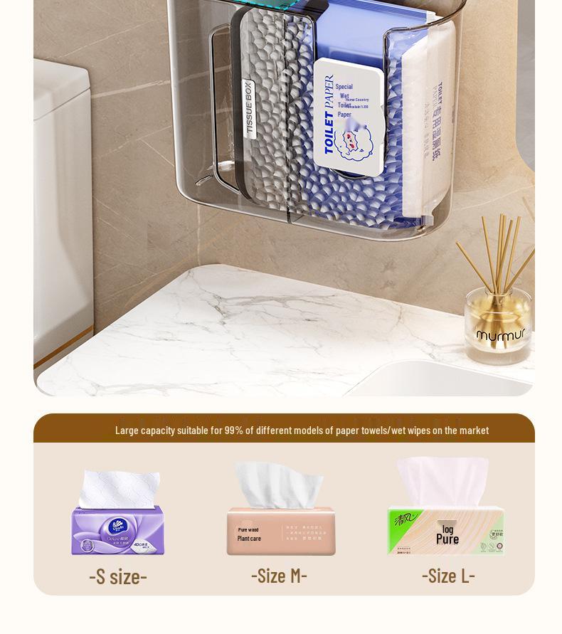 No-Punch Wall-Mounted Tissue Box: Bathroom, Kitchen, Toilet Towel and Wet Wipe Storage