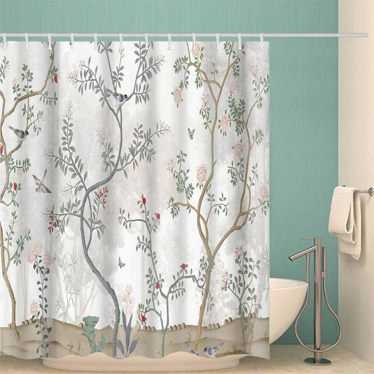 Цветочная шторка для душа - Элегантный ботанический дизайн, Полиэстер, Легко чистить, 12 крючков, Безмятежный декор для ванной комнаты, вдохновленный природой W90XH180cm