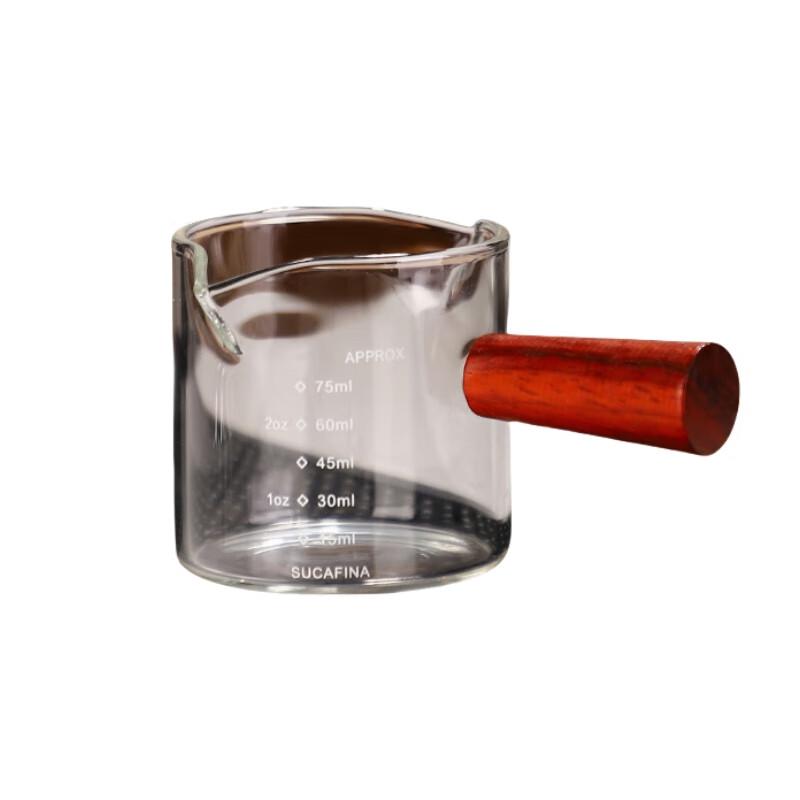 

Qianxing Glass Кувшин для эспрессо и молока с двумя носиками и деревянной ручкой