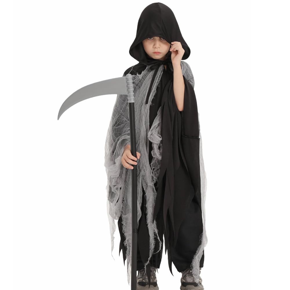 Halloween Costume for Kids Grim Reaper Cloak Ghost Disguise Devil Wizard Cosplay Cloak Witch Shrine Maiden [Yolrky] (L)