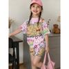 Conjunto de Camiseta Gráfica Divertida de Capibara para Niños de Verano Cuello Redondo Mangas Cortas Pantalones Cortos con Cintura Elástica Conjunto de 2 Piezas Ropa Casual para Niñas