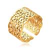 Elegant Hollowed Leaf Stainless Steel Ring: Artistic Retro Wide Band, Vacuum Gold Plated Jewelry for Women.