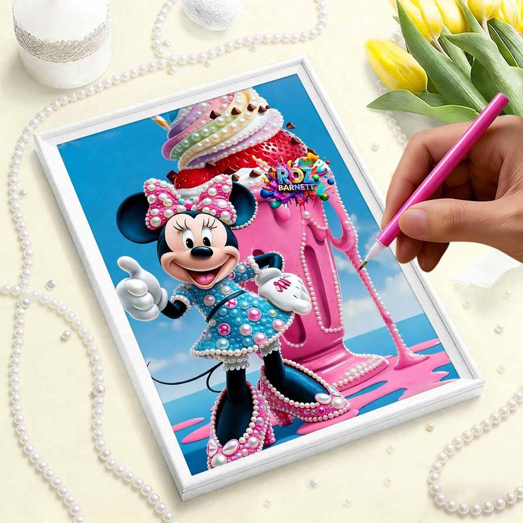 Disney Pearl Painting Minnie Giant Ice Cream Sundae Creative Art 5D Pearl Embroidery Cross Stitch Kit Handmade DIY Home and Room Decor Gift