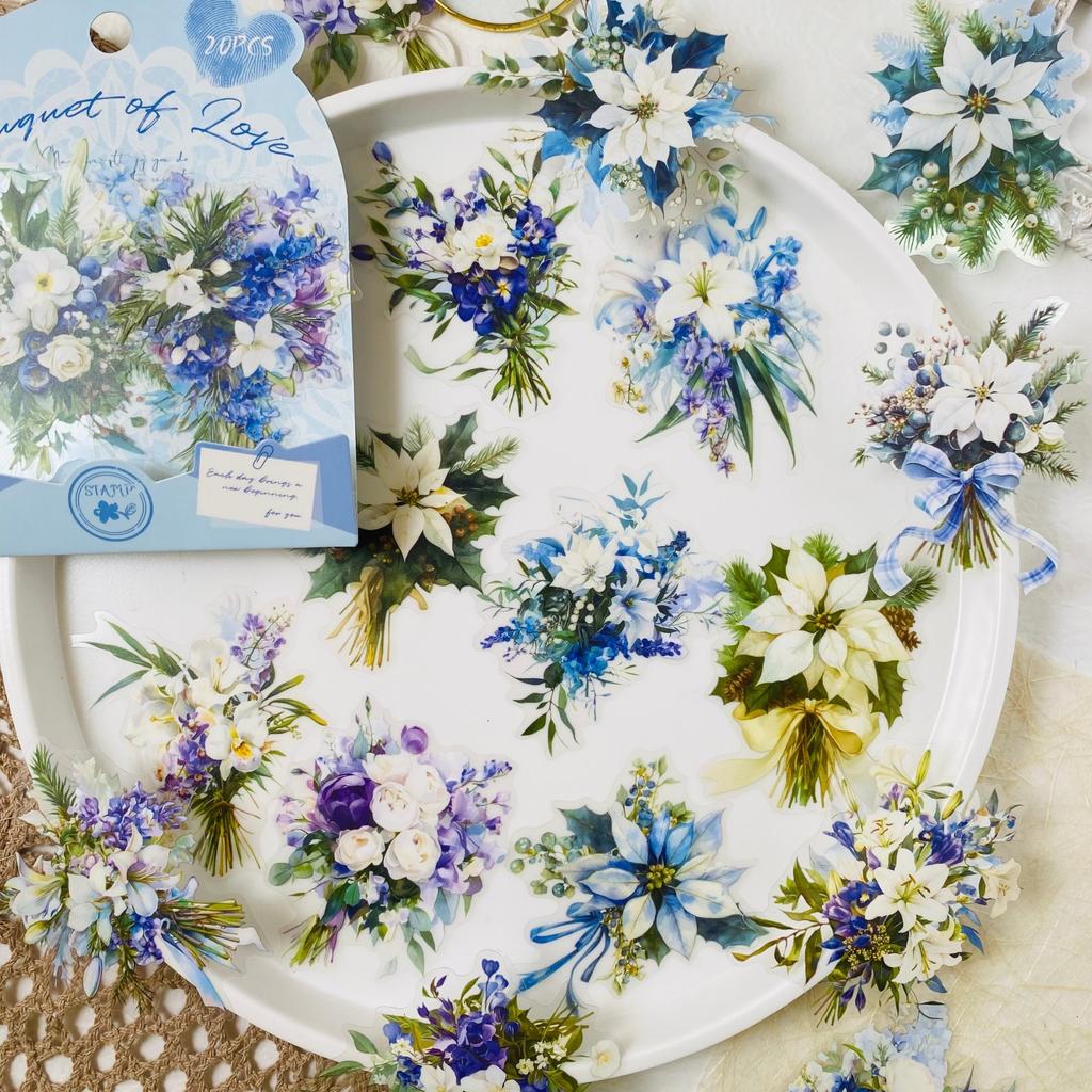 20pcs Flower Stickers Aesthetics Transparent PET Stickers DIY Scrapbook Junk Journal Decor Album Stickers