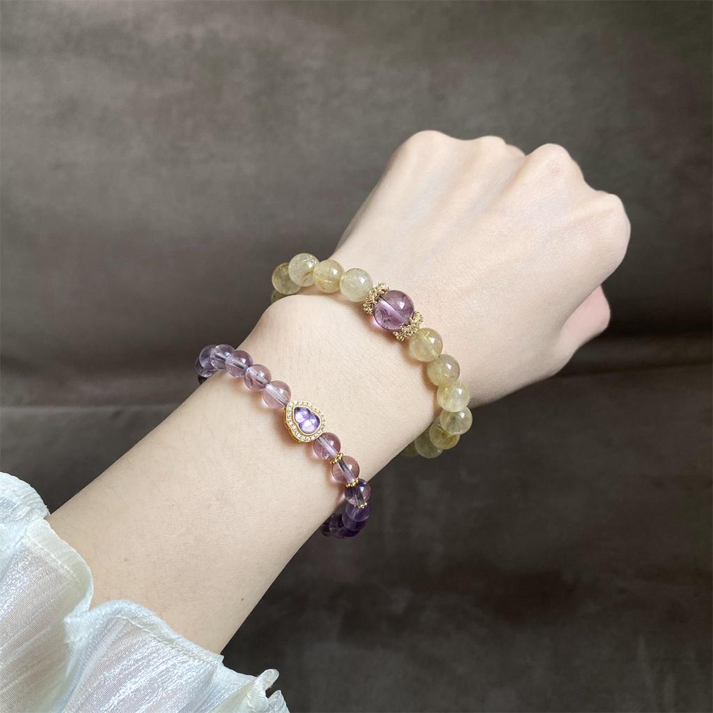 Purple Amethyst Bracelet with Natural Purple Crystal Beads for Women, Simple and Elegant, Niche Design, Light Luxury