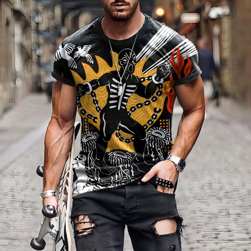 Summer fashion men s printed T-shirt round XXS
