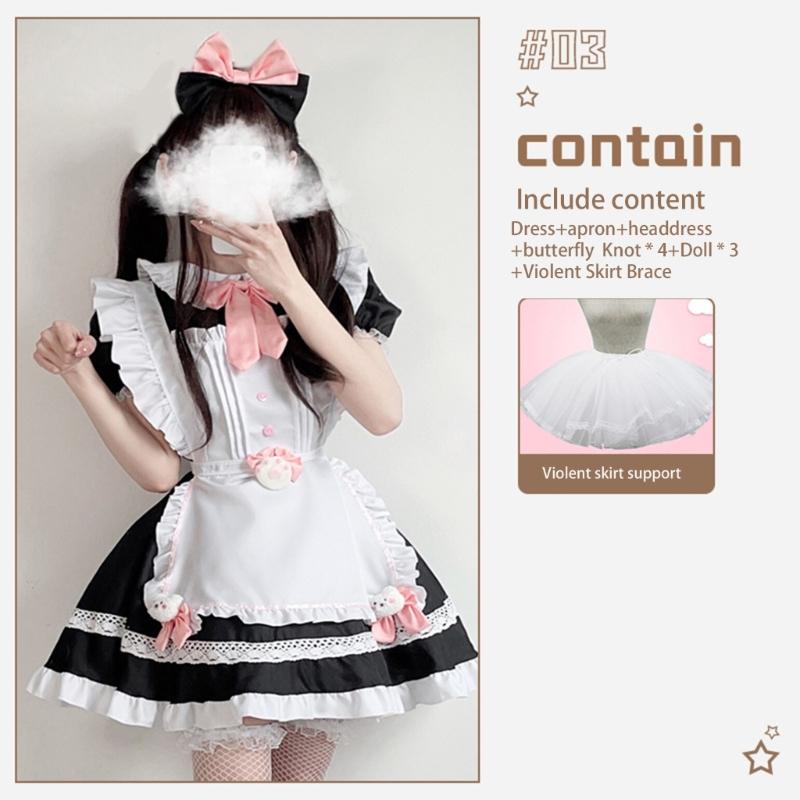 Sweet Maid Outfit Women Anime Maid Costume Fancy Dress Cosplays Costume Maid Dress with Sock Headwear Apron Bustel