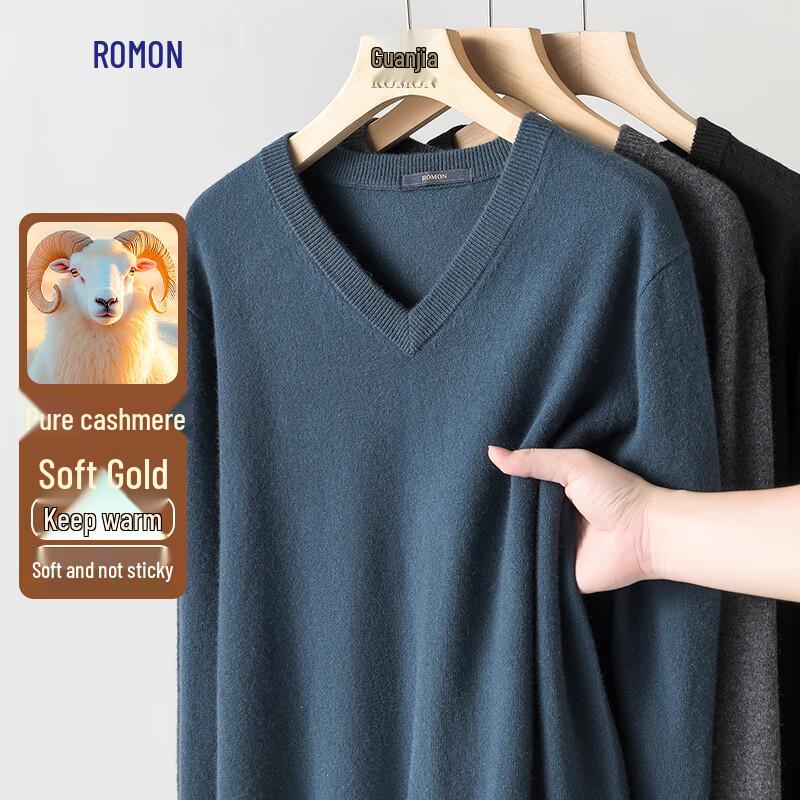 Romon Men's V-Neck Pure Cashmere Sweater for Autumn/Winter