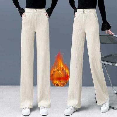 Autumn Winter Women Trousers Loose High Waist Casual Warm Thicken Plush Straight All Match Pants