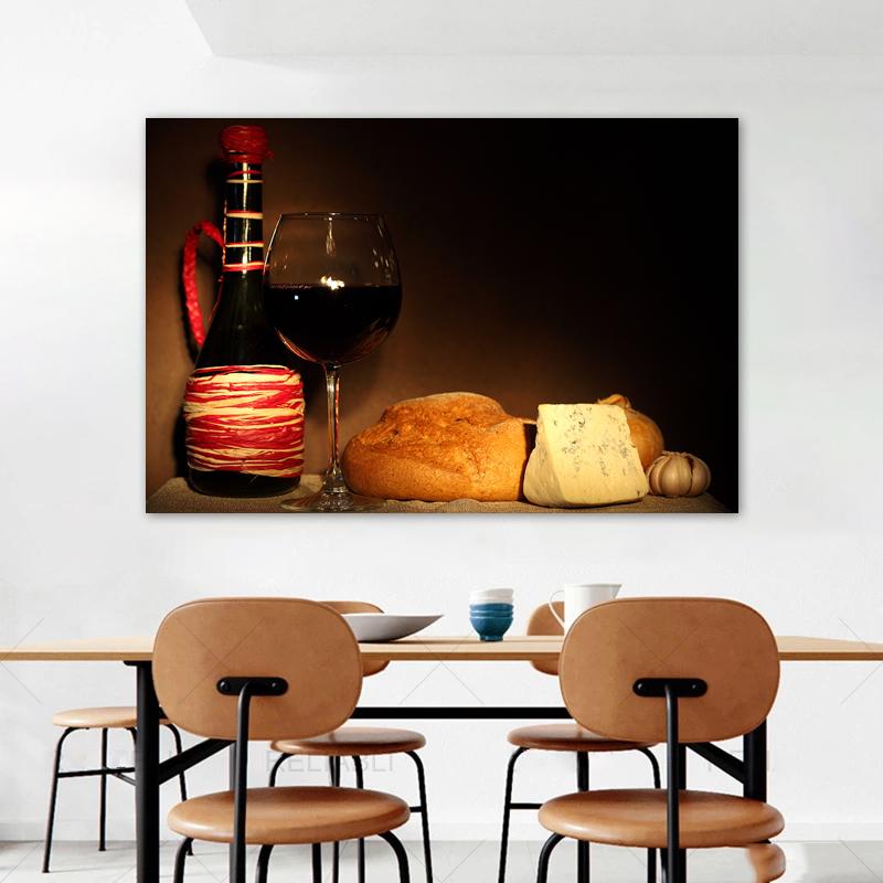 Wine Glass Bottle Posters and Prints Canvas Painting Wall Art Pictures for Dining Room Home Decor Grapes Wooden Barrel Cuadros