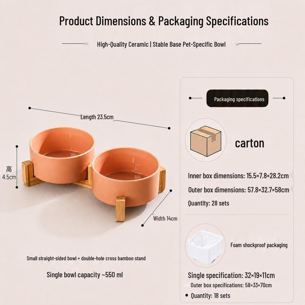 Non-Tip Ceramic Cat & Dog Bowl Set - Easy To Clean, Two-in-One Design