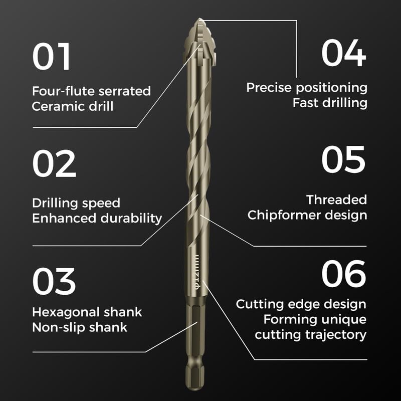 High-Strength 4-Flute Serrated Eccentric Drill Bit Kit, Four-Flute Sawtooth Eccentric Drill Bit, Masonry Concrete Drill Bits Set for Tile Brick Glass