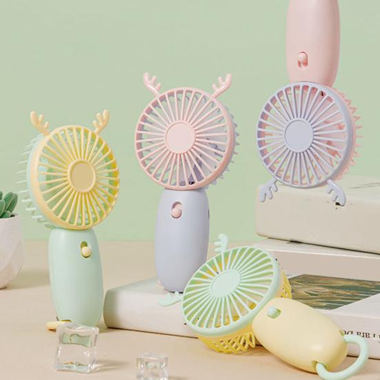 Animal Horn Mini Handheld Fan with Hanging Loop Speed Adjustable Cat Ears Cooling Fan Quiet Summer Travel Outdoor Portable Personal Fan