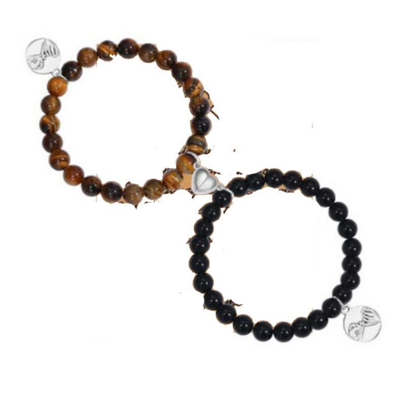 Couple's Frosted Pine Heart Magnet Bead Bracelet Set for Women - Trendy Niche Design