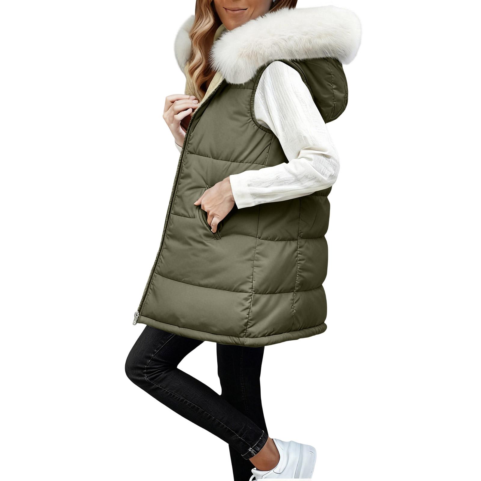 

Женский длинный жилет однотонный без рукавов с капюшоном зимний жилет куртка верхняя одежда легкое теплое пальто верхняя одежда L армия зеленый