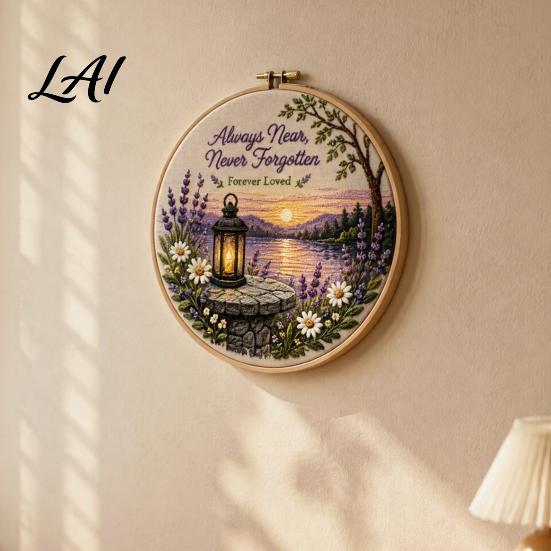 Handmade Wall Hanging Decor Memorial Embroidery Kit for Beginners Pre-Stamped Pattern Starter Creative Crafting Needlepoint with Hoop Threads,