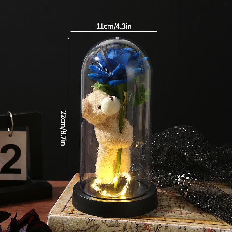 Eternal Rose in Glass Dome Desk Accessorie Artificial Flower Glow LED Roses Flores Eternas Birthday Mother's Day Gift Room Decor