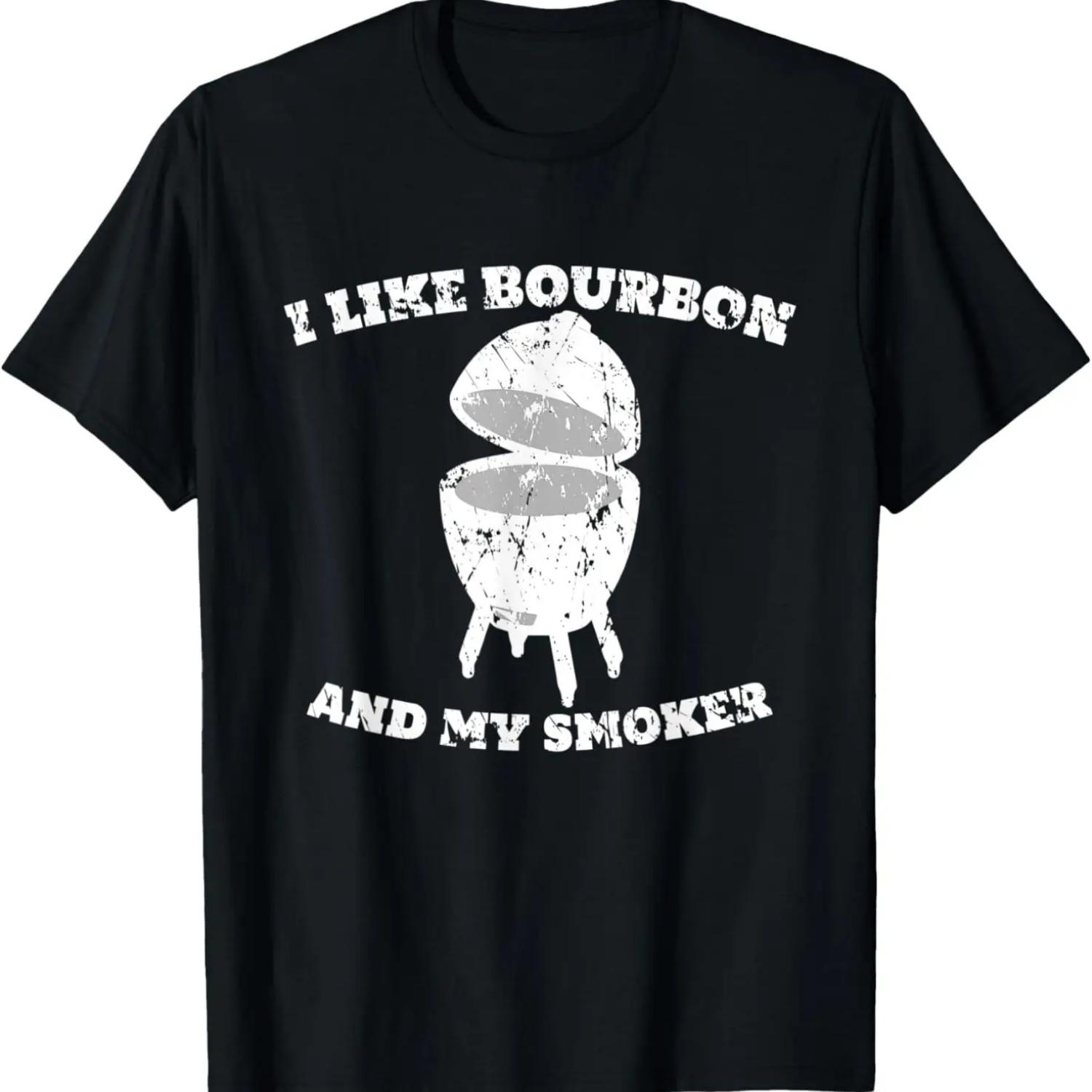 Funny BBQ Tee I Like Bourbon and my Smoker Gift T-Shirt S чёрный