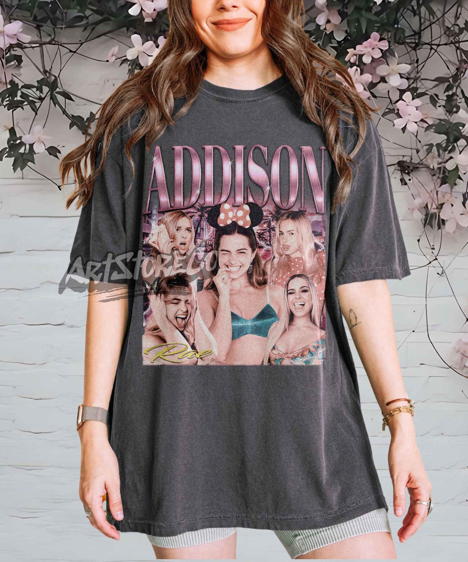 Addison Rae Vintage Collage Graphic Tee, Retro Pop Culture Apparel L