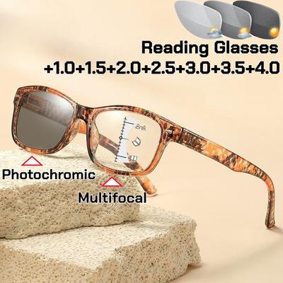 Progressive Multifocal Photochromic Reading Glasses High Definition Anti Blue Light Multifocal Degree Glasses Near and Away +4.0