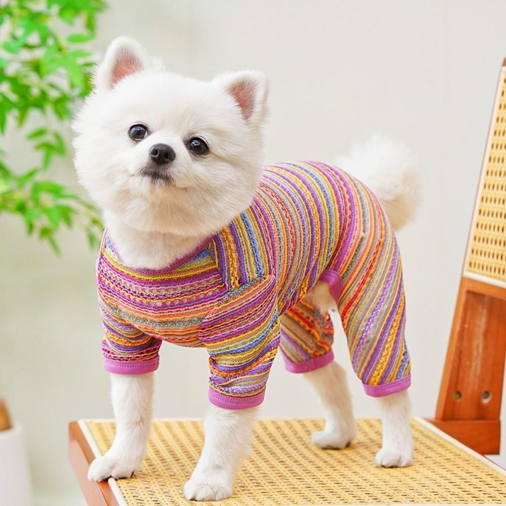 Thin Dog Sun Protection Clothes Colorful Stripes Four Legged Dog Clothes Puppy Rompers  Daily Wear