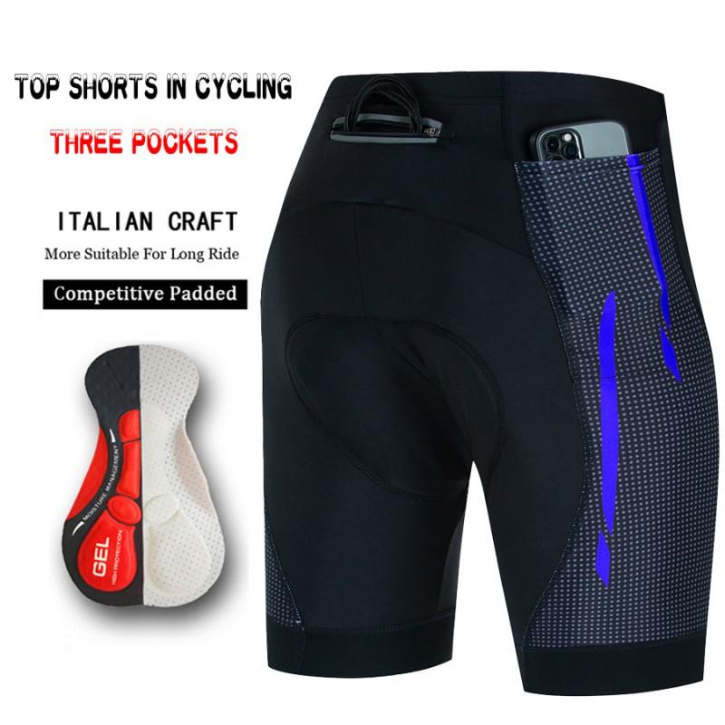 Mens Cycling Shorts With 3 Pockets Quick-Dry Breathable Padding Road Mountain Bike Ride