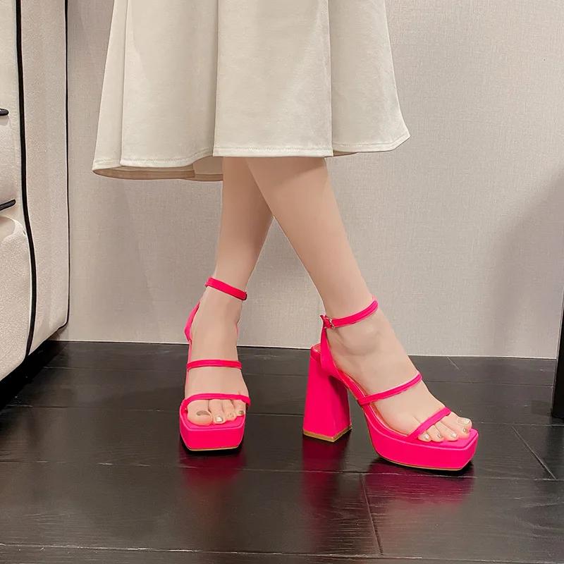 Fashion Thin Heeled Women Sandals 2025 Summer European Style Ankle Buckle Strap Platform Shoes Sexy Street Party Banquet Fashion Sandals