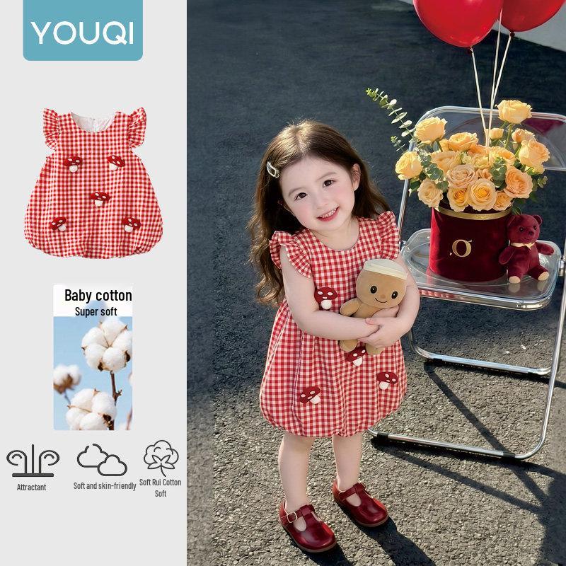 Youqi Baby 2026 Summer Red Cherry Princess Dress for Photoshoots