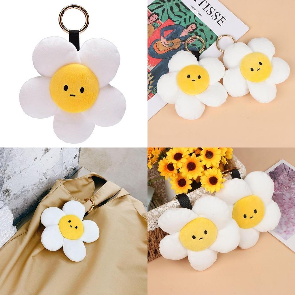 Cute Sunflower Plush Keychain Doll For Decorating And Hanging, White Color, 14cm/5.12in Height
