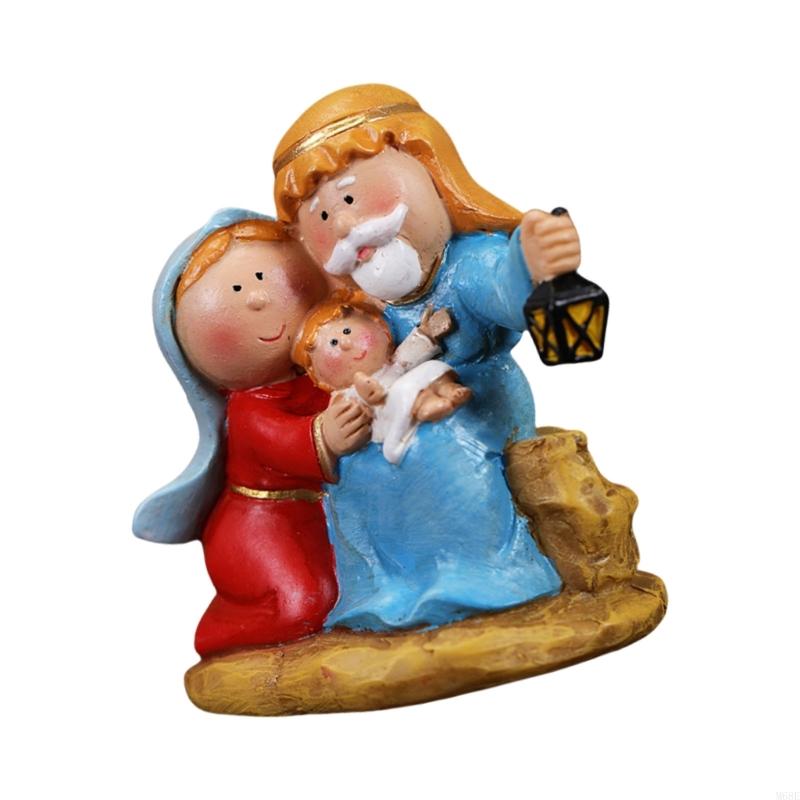 Christmas Nativity Scene Resins Miniature Figurines Cartoon Manger Scene Statues Tabletop Holiday Decoration Ornament M68E