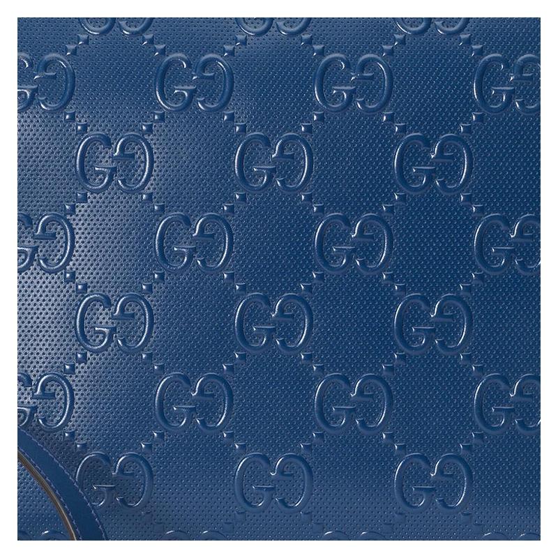 Gucci GG printed embossed zipper closure leather messenger bag clutch medium size men's blue