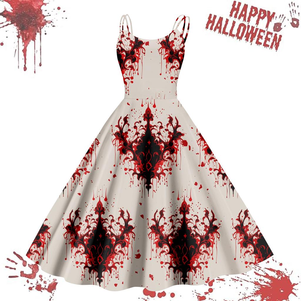 Kvinners avslappede Halloween-trykte seler vintage kjole