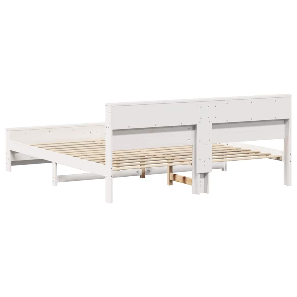 Platform Bed Frame with Shelf White 180 x 200 cm Solid Pine Wood