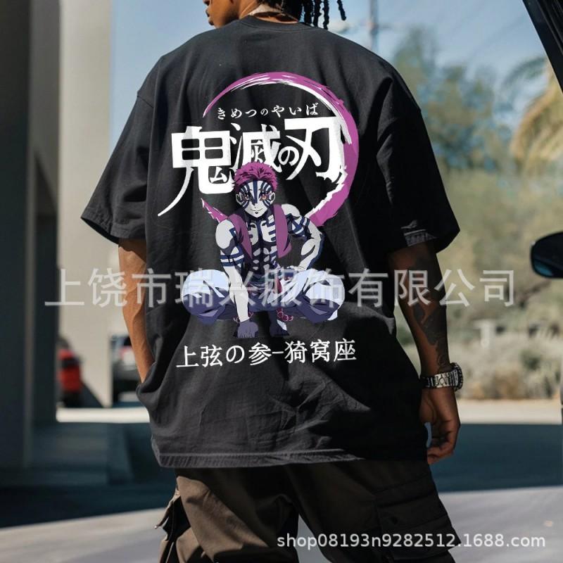 Mens Oversized Anime Graphic Tee Loose Fit Japanese Streetwear Casual T-Shirt