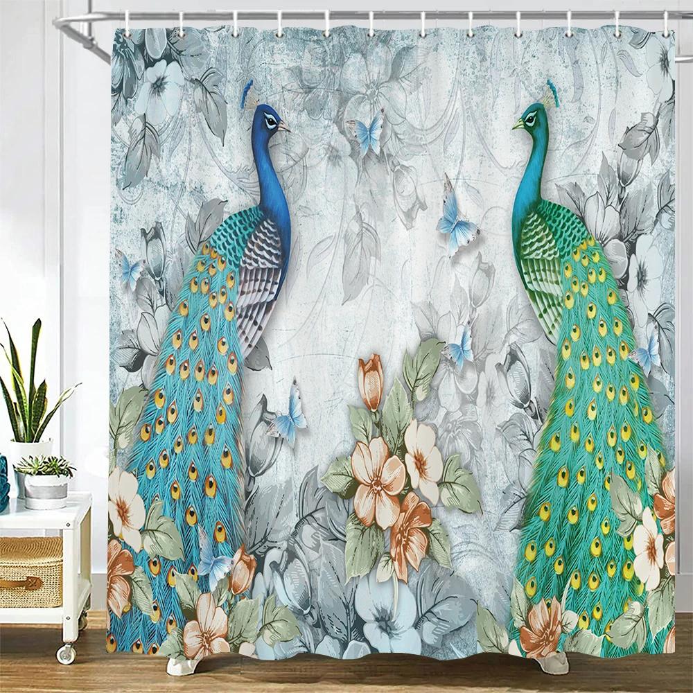 3D Flowers and Birds Peacocks  Shower Curtain Waterproof Bathroom Curtains Polyester Home Decor Curtain With Hook Curtain