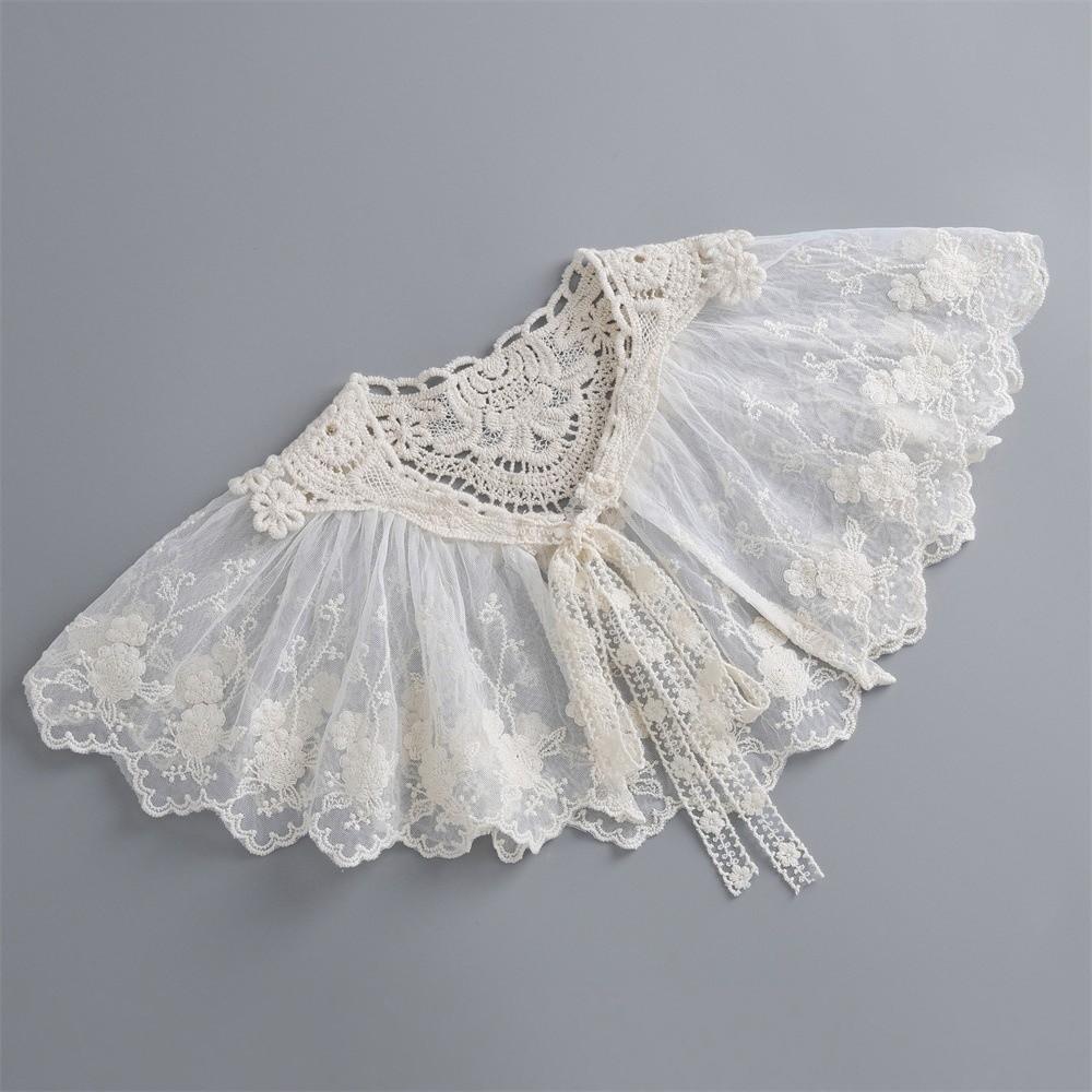 Elegant Embroidery False Collar Floral Lace Bowknot Lace-Up Scarf Detachable Chiffon Pleated Collar Women