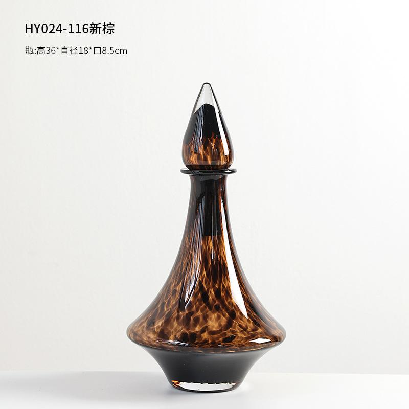 BEPAN Vintage creative leopard print glass vase ornament, a retro high-end desktop store soft decoration design ornament